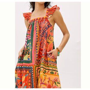 Anthropologie Farm Rio Mosaic Ruffle Midi Dress Size XS